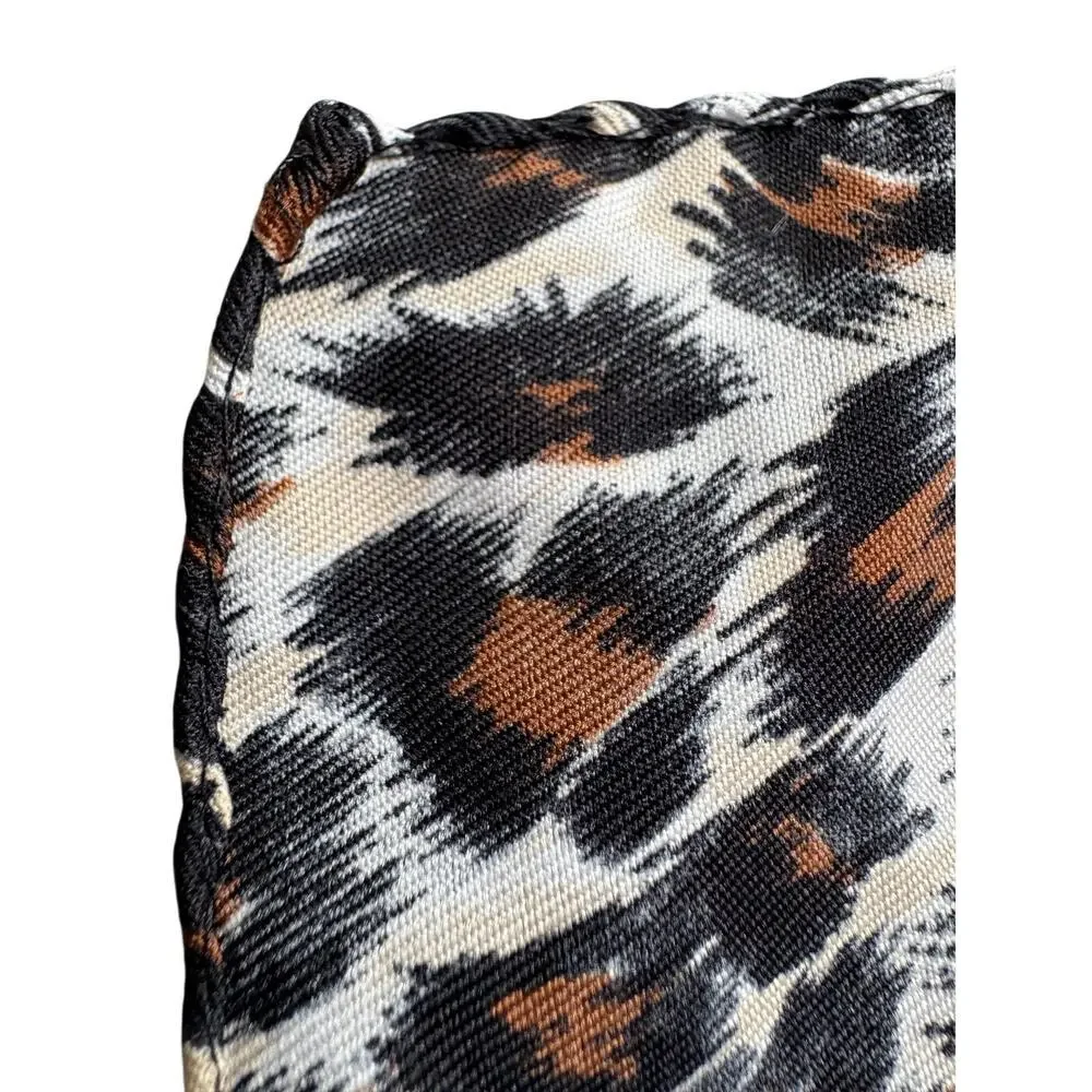 Leopard Print Chain Border Silk Feel Square Scarf Neutral Brown Black Wrap